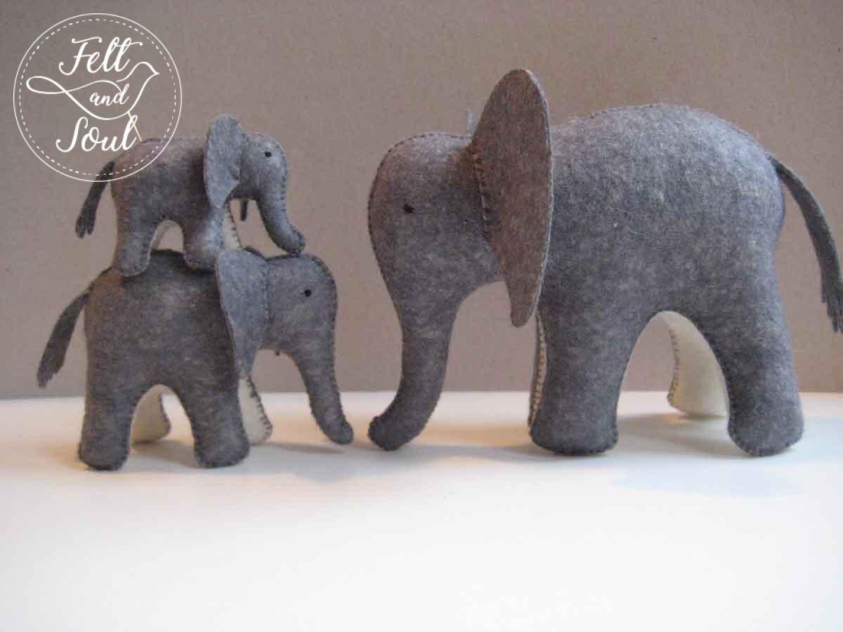 Elefánt család gyapjú filc figura