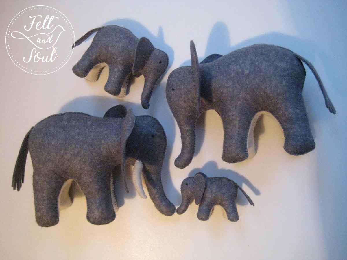 Elefánt család gyapjú filc figurák